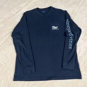 Vineyard Vines navy long-sleeve t-shirt, winter whale, size large.